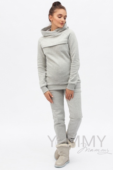 Теплый костюм для кормящих и беременных, цвет серый меланж