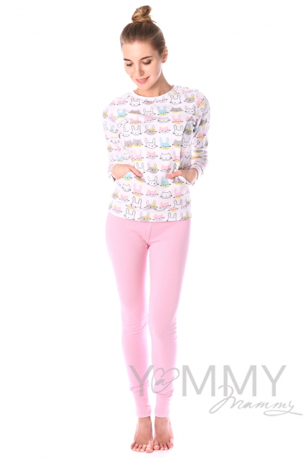 Комплект для дома розовый с принтом "зайчики/котики"