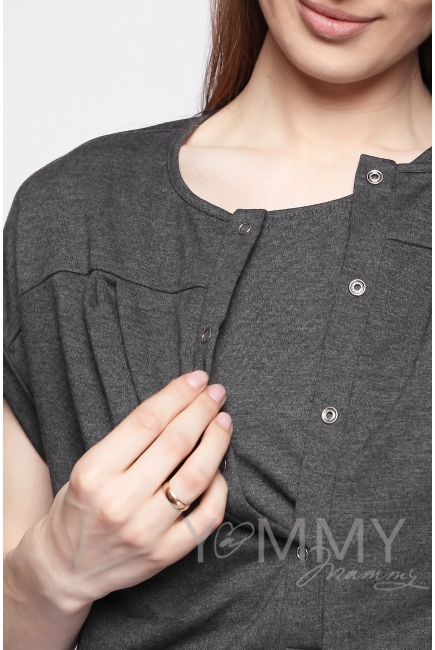 Платье на кнопках для кормящих и беременных, темно-серый меланж