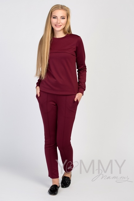 Костюм для беременных и кормящих из плотной вискозы, цвет бургунди