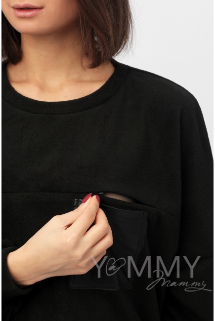 Свитшот для кормящих и беременных флисовый, цвет черный