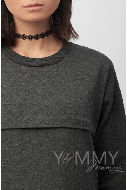 Платье для кормящих и беременных с кружевом, темно-серый меланж