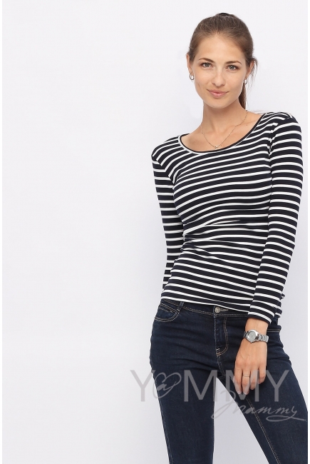 Лонгслив для кормящих и кормящих, темно-синий в белую полоску