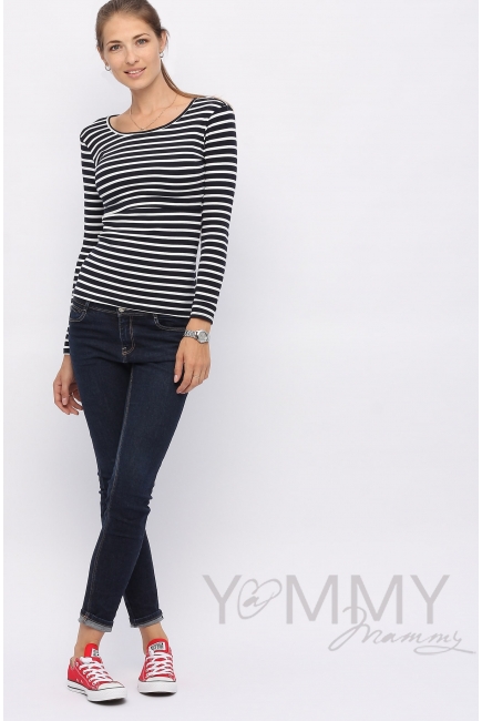 Лонгслив для кормящих и кормящих, темно-синий в белую полоску
