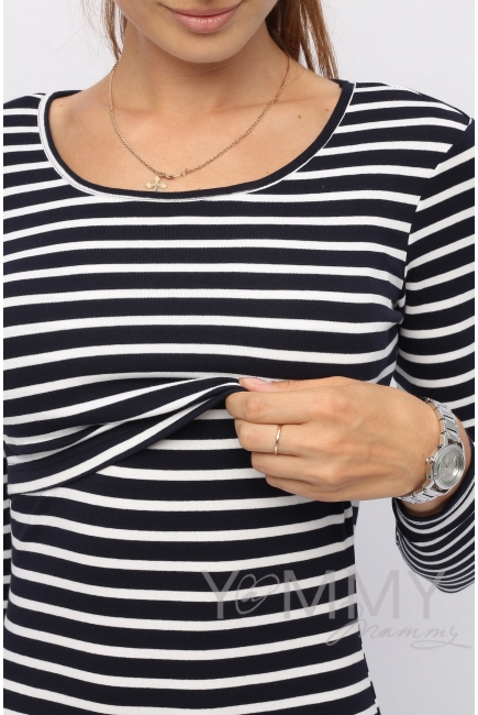 Лонгслив для кормящих и кормящих, темно-синий в белую полоску