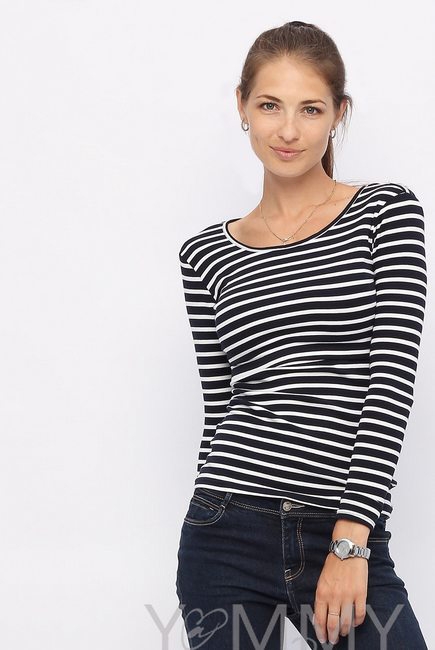 Лонгслив для кормящих и кормящих, темно-синий в белую полоску