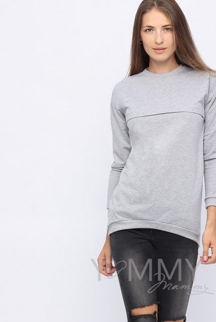 Джемпер для кормящих и беременных с удлиненной спинкой, серый меланж