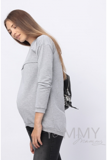 Джемпер для кормящих и беременных с удлиненной спинкой, серый меланж