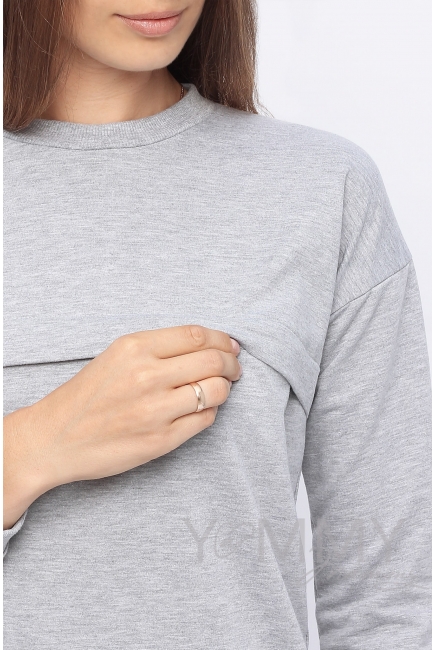 Джемпер для кормящих и беременных с удлиненной спинкой, серый меланж