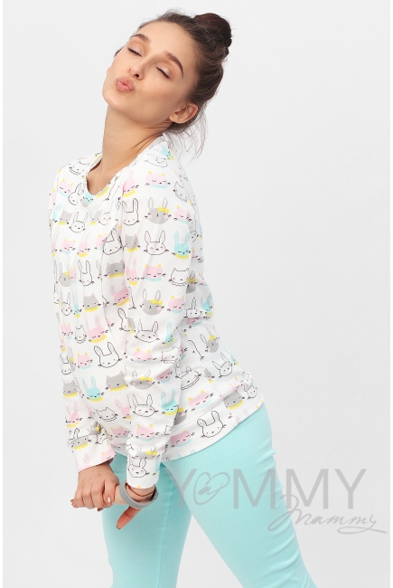 Комплект для дома ментол с принтом "зайчики/котики"