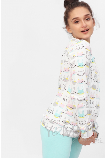 Комплект для дома ментол с принтом "зайчики/котики"