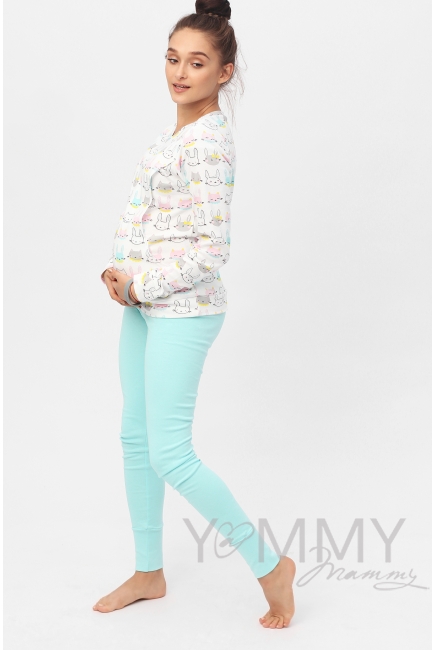 Комплект для дома ментол с принтом "зайчики/котики"