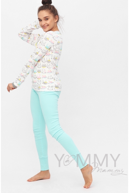 Комплект для дома ментол с принтом "зайчики/котики"