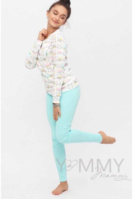 Комплект для дома ментол с принтом "зайчики/котики"