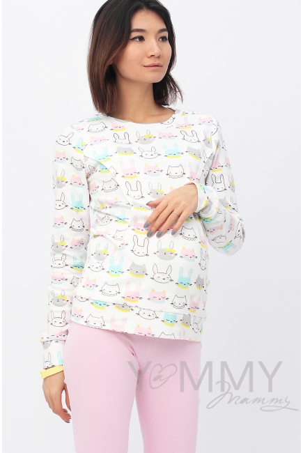 Комплект для дома розовый с принтом "зайчики/котики"