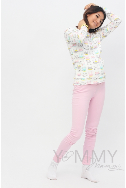 Комплект для дома розовый с принтом "зайчики/котики"