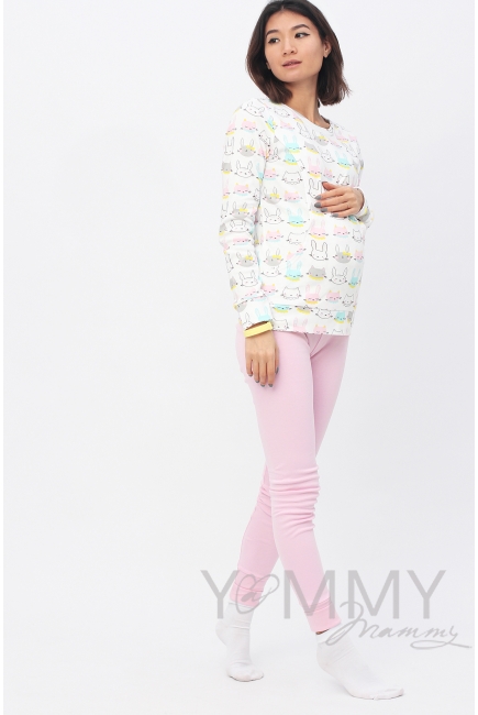 Комплект для дома розовый с принтом "зайчики/котики"