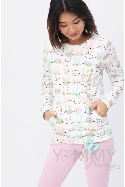 Комплект для дома розовый с принтом "зайчики/котики"