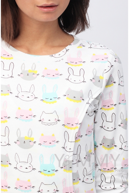 Комплект для дома розовый с принтом "зайчики/котики"