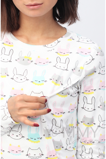 Комплект для дома розовый с принтом "зайчики/котики"