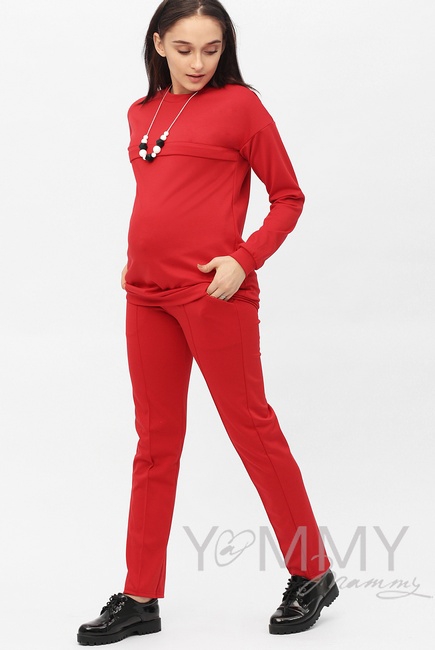 Костюм для кормящих и беременных из плотной вискозы, цвет алый