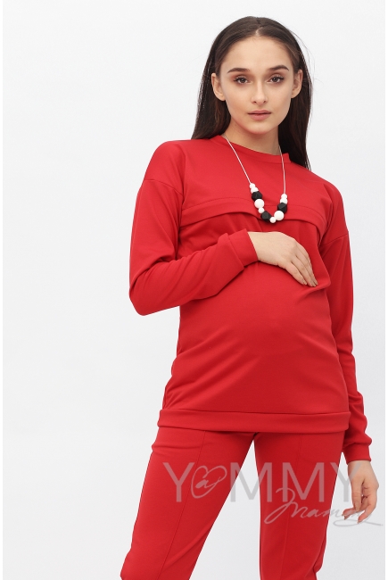 Костюм из плотной вискозы Костюм для кормящих и беременных из плотной вискозы, цвет алый