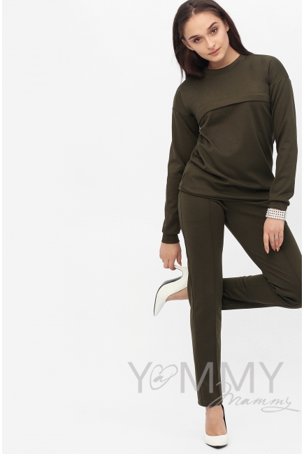 Костюм из плотной вискозы Костюм для кормящих и беременных из плотной вискозы, цвет хаки