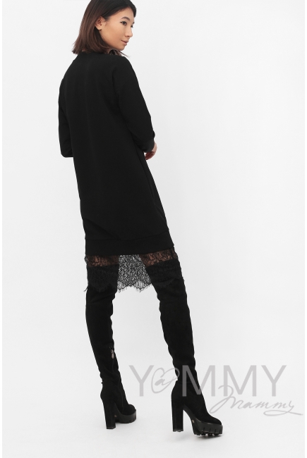 Платье для кормящих и беременных с кружевом, черное