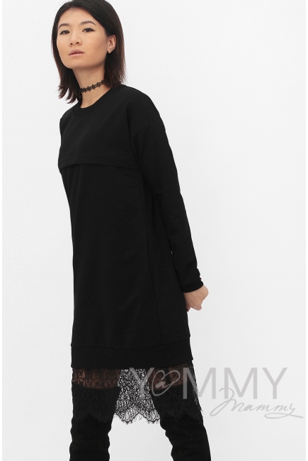 Платье для кормящих и беременных с кружевом, черное