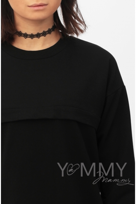 Платье для кормящих и беременных с кружевом, черное