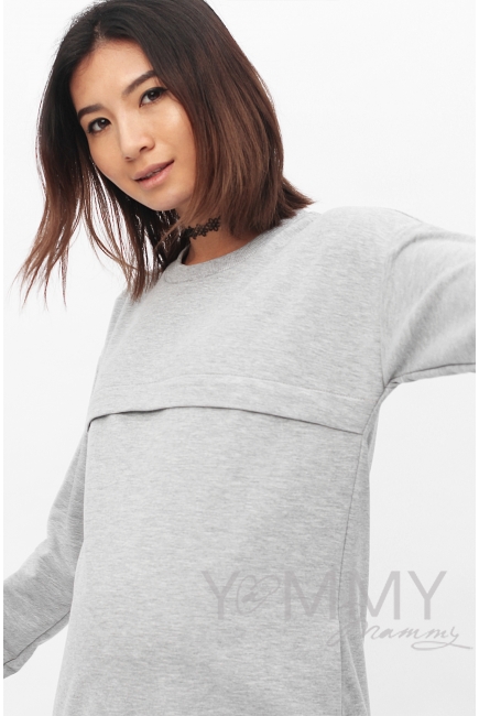 Платье для кормящих и беременных с кружевом, серый меланж