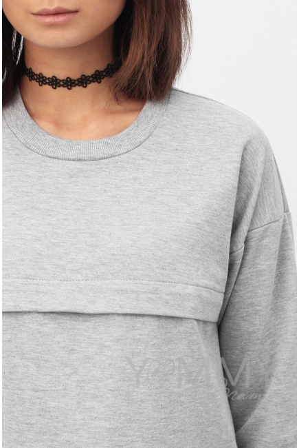 Платье для кормящих и беременных с кружевом, серый меланж