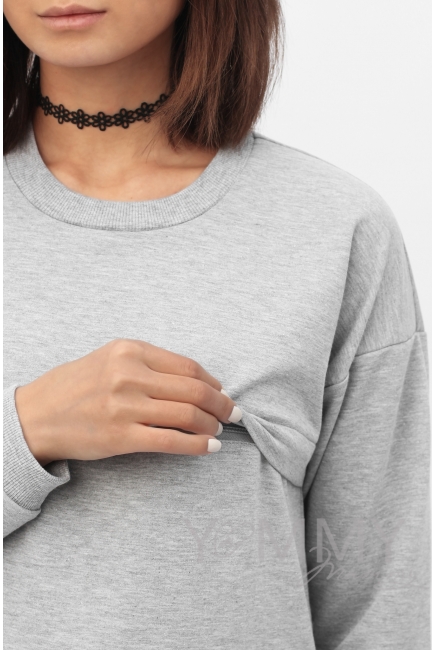 Платье для кормящих и беременных с кружевом, серый меланж