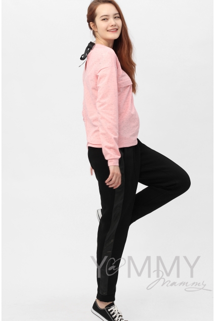 Свитшот для беременных и кормящих с лентами, розовый