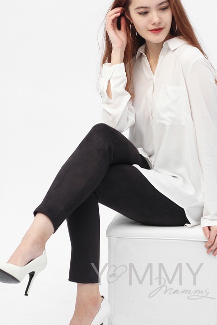 Леггинсы для кормящих и беременных замшевые универсальные, графит