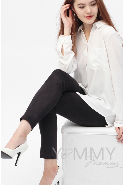 Леггинсы для кормящих и беременных замшевые универсальные, графит