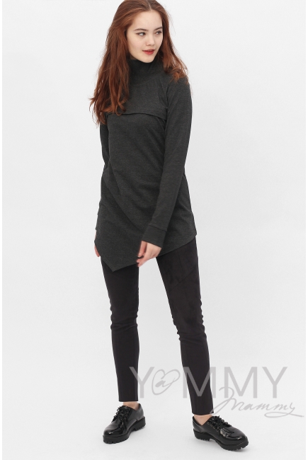 Леггинсы для кормящих и беременных замшевые универсальные, графит