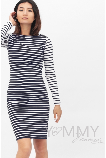 Платье для беременных и кормящих, в сине-белую полоску