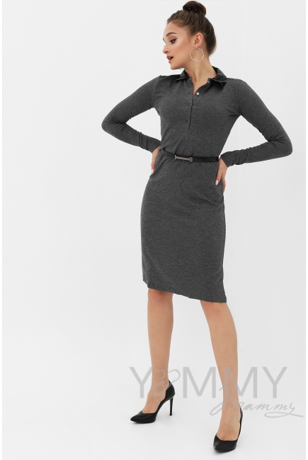 Платье с ажурным кожанным воротником темно-серый меланж для беременных