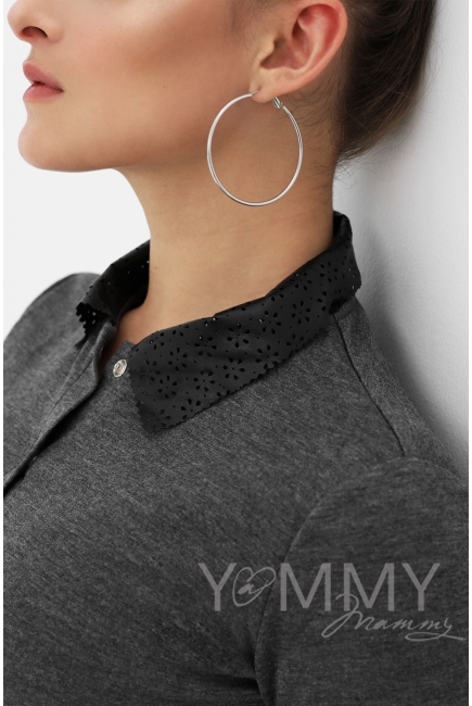 Платье с ажурным кожанным воротником темно-серый меланж для беременных