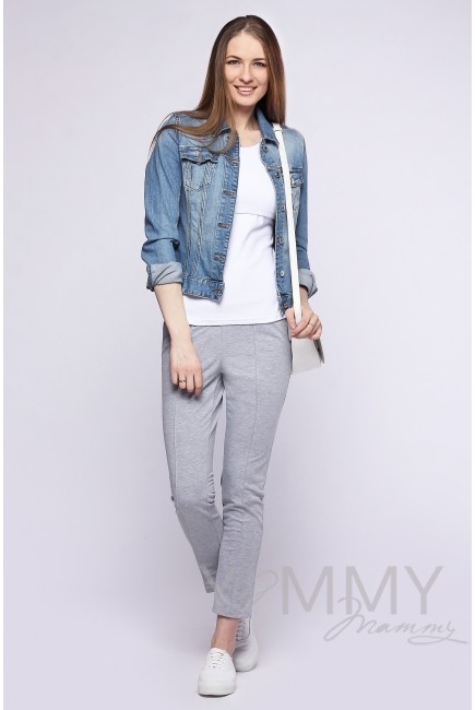 Брюки со стрелками серый меланж для кормящих