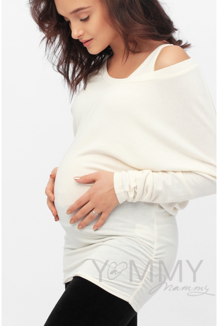 Блуза летучая мышь с топом для кормящих и беременных, цвет экрю