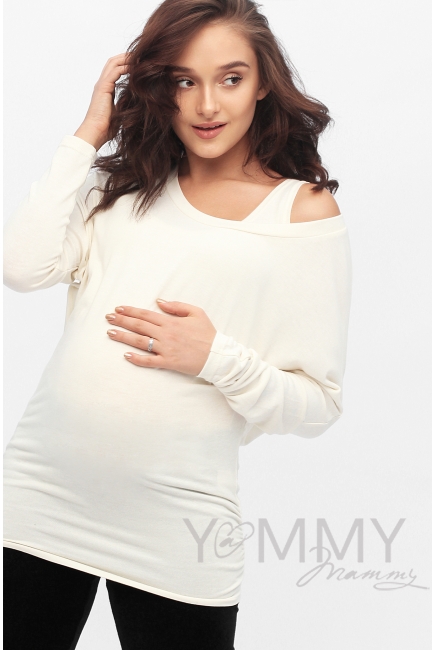Блуза летучая мышь с топом для кормящих и беременных, цвет экрю