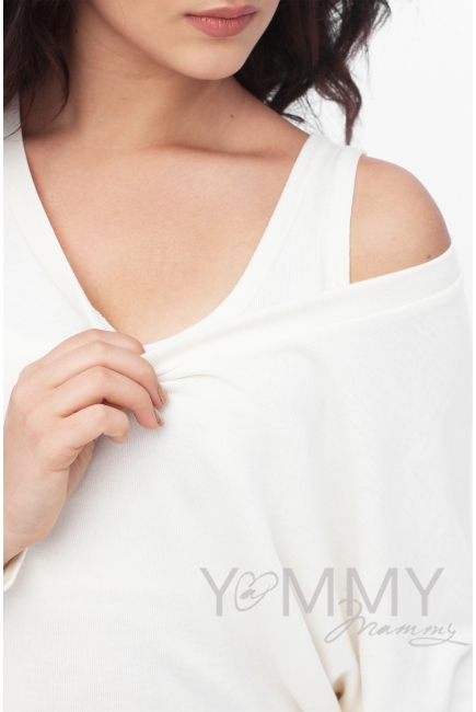 Блуза летучая мышь с топом для кормящих и беременных, цвет экрю