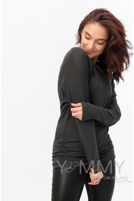 Блуза летучая мышь для кормящих и беременных, графит