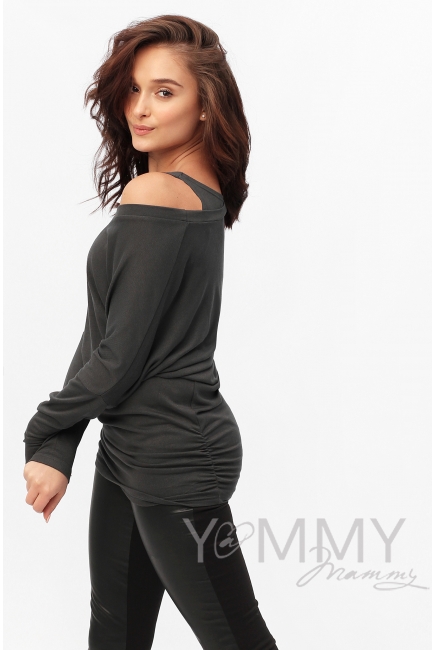 Блуза летучая мышь для кормящих и беременных, графит