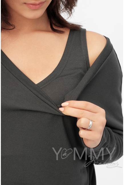 Блуза летучая мышь для кормящих и беременных, графит