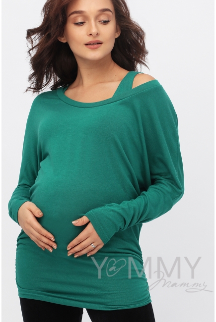 Блуза летучая мышь для кормящих и беременных, изумрудная