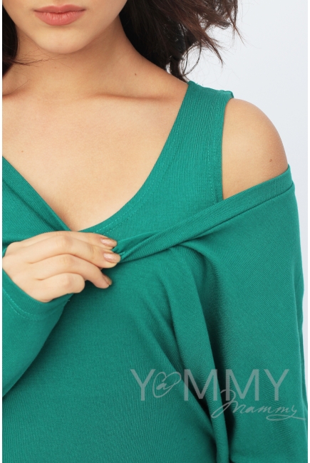 Блуза летучая мышь для кормящих и беременных, изумрудная