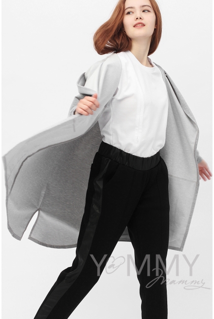 Брюки универсальные, с кожаными лампасами с начесом черные